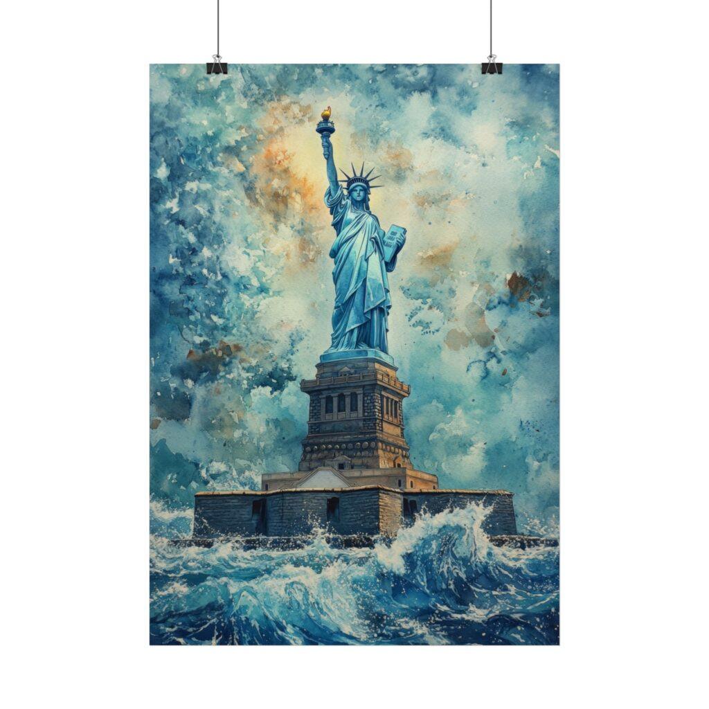 Majest&auml;tische Freiheitsstatue - Aquarell-Kunstposter in verschiedenen Gr&ouml;&szlig;en