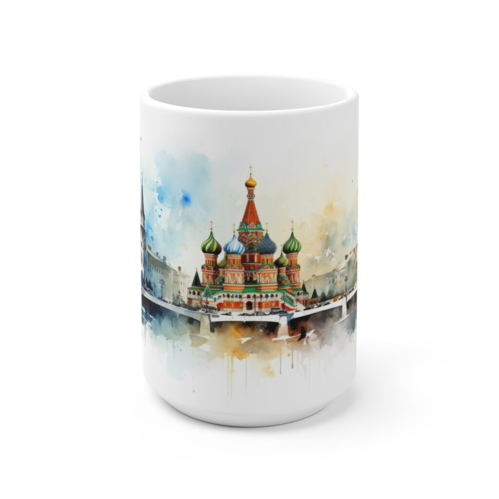 Wei&szlig;e Tasse mit Watercolor Kreml Motiv &ndash; Perfektes Geschenk f&uuml;r Reisefreunde und Entdecker