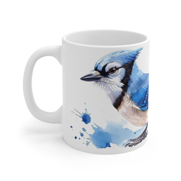 Aquarell Blauhäher Vogel Keramik Becher – Kaffeetasse in Weiß