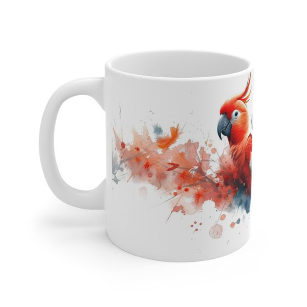 Weißer Keramik Becher mit Kakadu Vogel Motiv für Kaffee und Tee