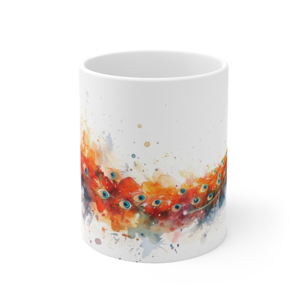 Pfau Aquarell Tasse &ndash; Eleganter Becher f&uuml;r Vogelliebhaber und Kunstfreunde