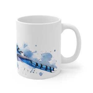 Aquarell Blauhäher Vogel Keramik Becher – Kaffeetasse in Weiß