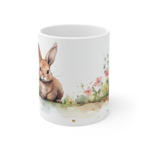 Weiße Aquarell Kaninchen Tasse – Kreatives Geschenk für Tierliebhaber