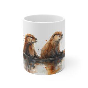 Otter Aquarell Keramik Becher - Spülmaschinenfest & Mikrowellengeeignet