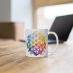 Weiße Keramik Tasse mit Aquarell Lebensblume - Ideal für spirituelle Geschenke