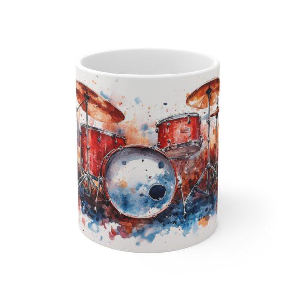 Keramiktasse mit Schlagzeug Aquarellmotiv - Perfekt für Musikliebhaber