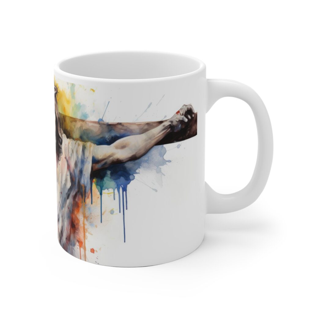 Jesus am Kreuz Tasse - Spirituelle Aquarell Keramiktasse f&uuml;r Christliche Andacht und Inspiration