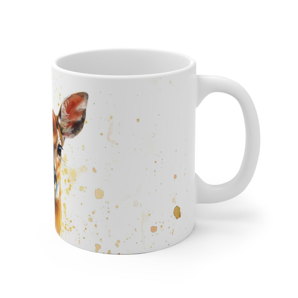 Aquarell Rehkitz Tasse - Keramiktasse f&uuml;r Naturfreunde, Mikrowellengeeignet