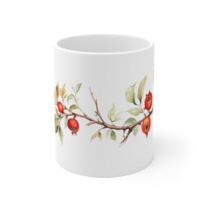 Hagebutten Tasse – Aquarell Becher für Tee- und Kaffeeliebhaber – Naturinspirierte Keramiktasse