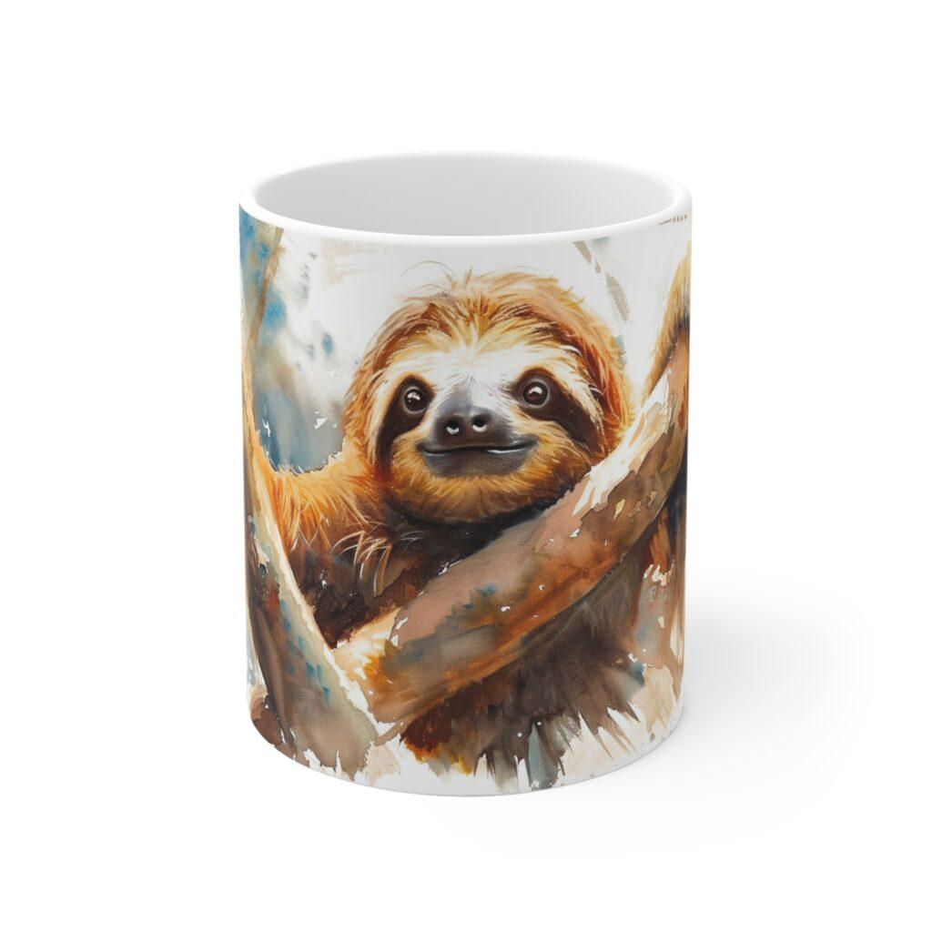 Faultier Keramiktasse mit Aquarelldesign - Sp&uuml;lmaschinen- und Mikrowellengeeignet