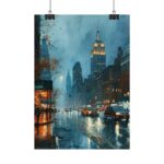 New York City Skyline Aquarell Poster - Urbanes Nachtmotiv in verschiedenen Größen