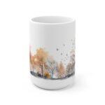 Aquarell-Kaffeetasse mit Laubbäumen im Herbst – Perfektes Geschenk für Natur-Liebhaber