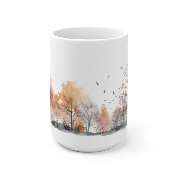 Aquarell-Kaffeetasse mit Laubbäumen im Herbst – Perfektes Geschenk für Natur-Liebhaber