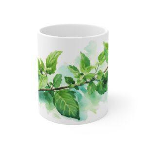 Erfrischende Minze Aquarell Tasse – Ideal für Teeliebhaber und Naturfreunde