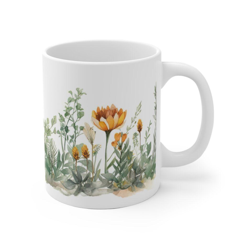 "Personalisierte Kaffeetasse mit Aquarell Pflanzen-Motiv &ndash; Ideales Geschenk f&uuml;r Blumenliebhaber"