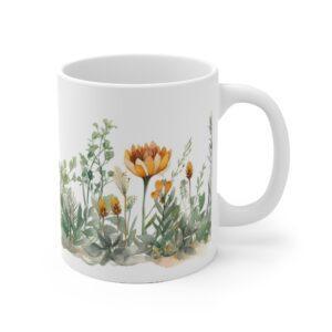 "Personalisierte Kaffeetasse mit Aquarell Pflanzen-Motiv – Ideales Geschenk für Blumenliebhaber"