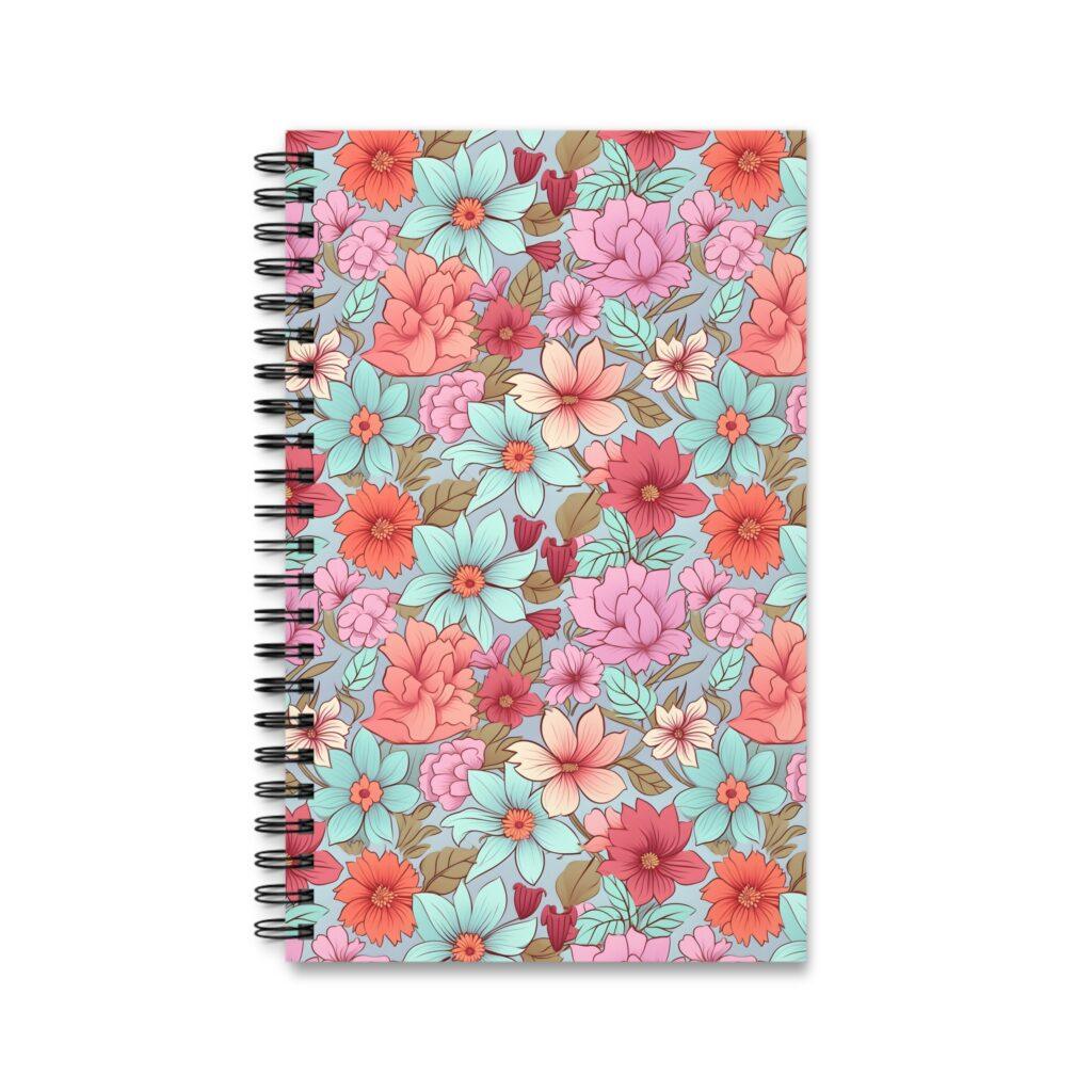 Buntes Blumenmuster Notizbuch - Aquarell Design f&uuml;r kreative Ideen und Notizen