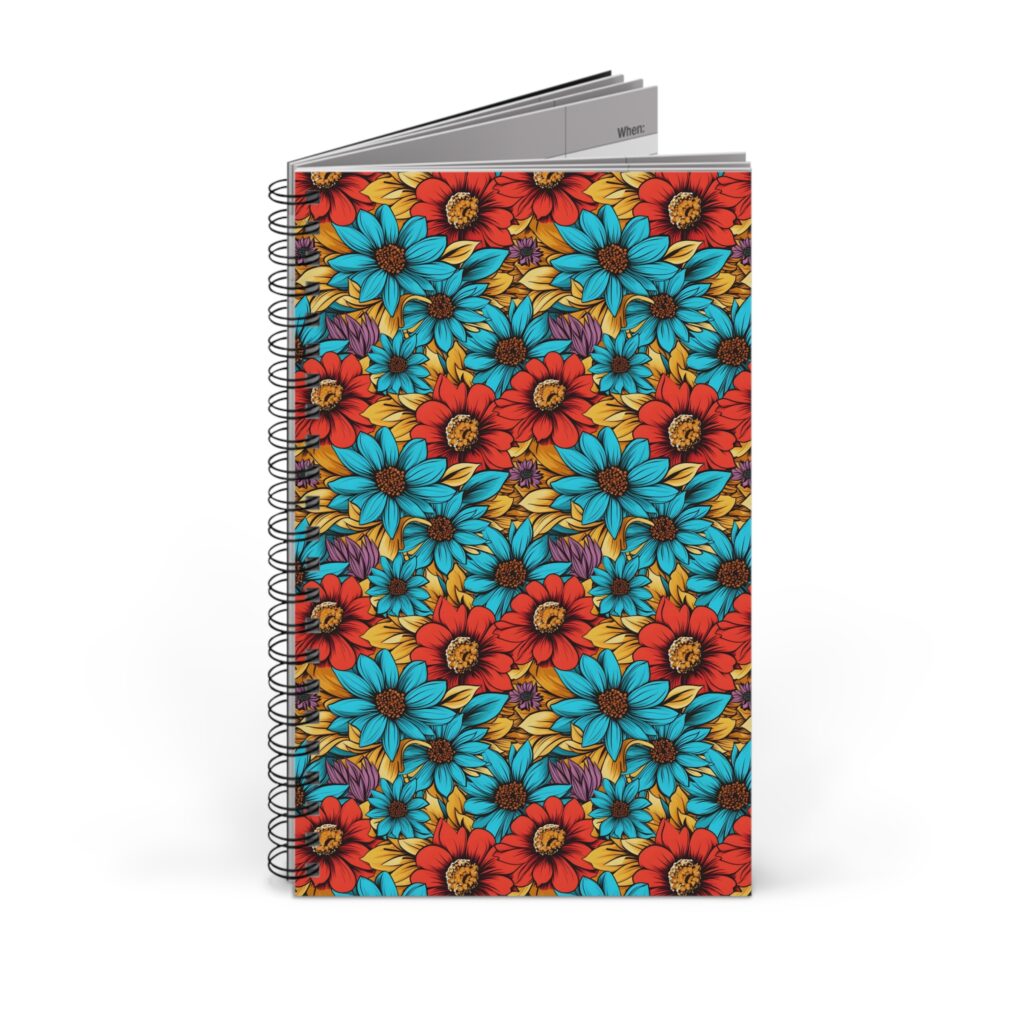Buntes Blumenmuster Notizbuch mit Ringbindung &ndash; Varianten: Blanko, Liniert, Punktraster, Planer