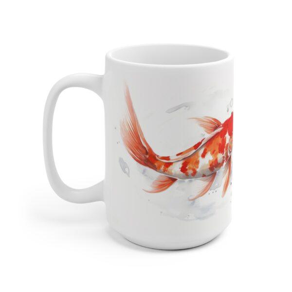 Weiße Kaffeetasse mit Koi Fisch Aquarell-Print | Ideal für Koi- und Fischliebhaber als Geschenk