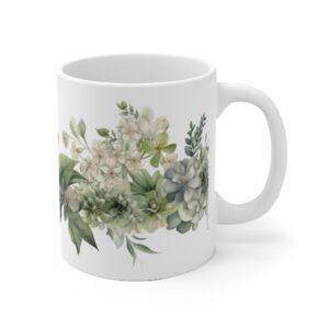 "Aquarell Pflanzen Kaffeetasse mit Schmetterlings-Motiv – ideales Geschenk für Naturliebhaber"