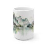 Aquarell Tasse mit Berg- und Seelandschaft - Perfektes Geschenk für Kaffeeliebhaber