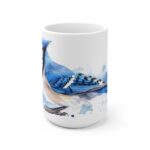 Aquarell Blauhäher Vogel Keramik Becher – Kaffeetasse in Weiß