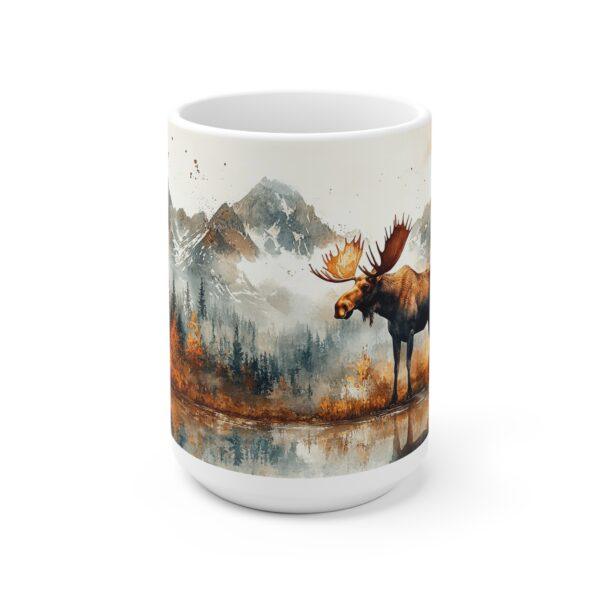 Aquarell Elch Tasse im Yukon – Naturmotiv Kaffeetasse für Tierliebhaber