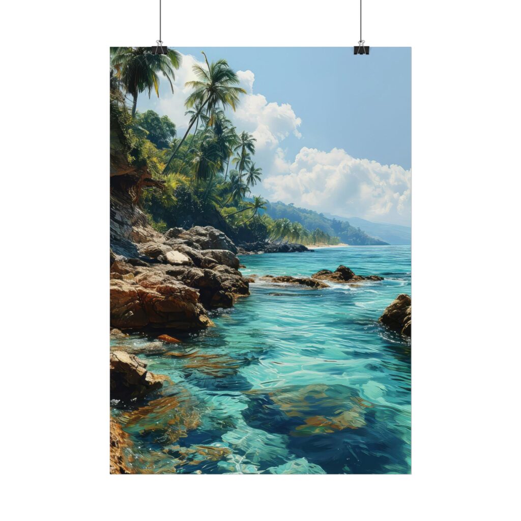 Tropenstrand Aquarell Poster - Paradiesische K&uuml;ste f&uuml;r dein Zuhause