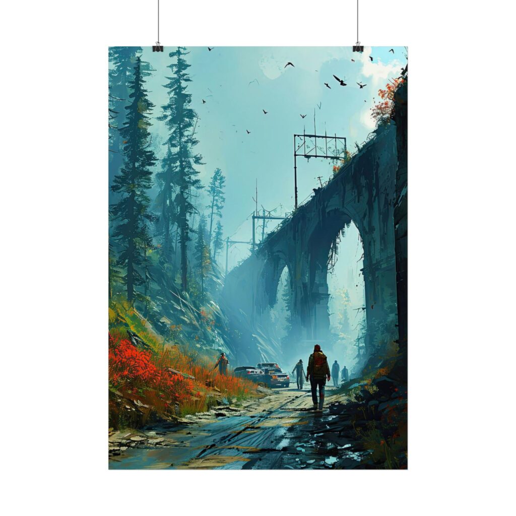 Zombies auf Verfallener Stra&szlig;e Poster - Zerst&ouml;rte Br&uuml;cke Szene in verschiedenen Gr&ouml;&szlig;en verf&uuml;gbar