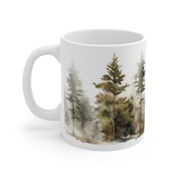 Bunte Aquarell Kaffeetasse mit Kieferwald-Motiv – Perfektes Geschenk für Naturliebhaber