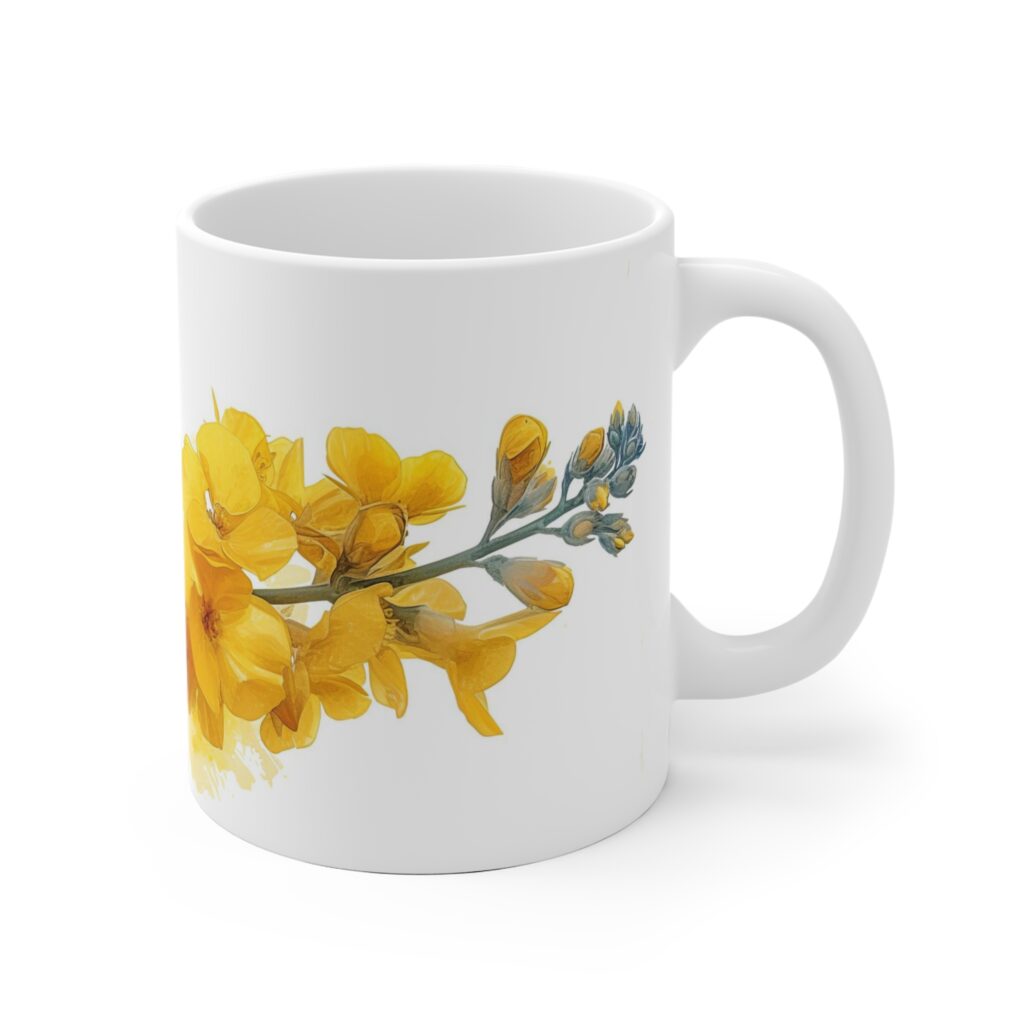 Aquarell Canola Blume Tasse aus Keramik - Perfekte Geschenkidee f&uuml;r Blumenliebhaber