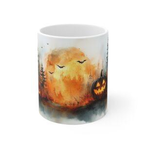 Aquarell Halloween Tasse mit gruseligem Kürbismotiv