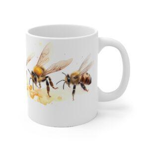 Naturinspirierte Keramiktasse mit Bienenmotiv im Aquarelldesign