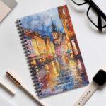 Aquarell Notizbuch Historische Stadt im Regen - Blank, Liniensystem oder Punktraster