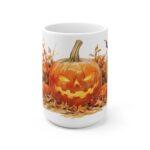 Halloween Tasse mit Aquarell Kürbis und Katzenmotiv