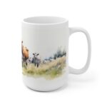 Weiße Keramiktasse mit Rindern und Kühen im Aquarell Stil – Ländliche Tiermotive für Tierliebhaber