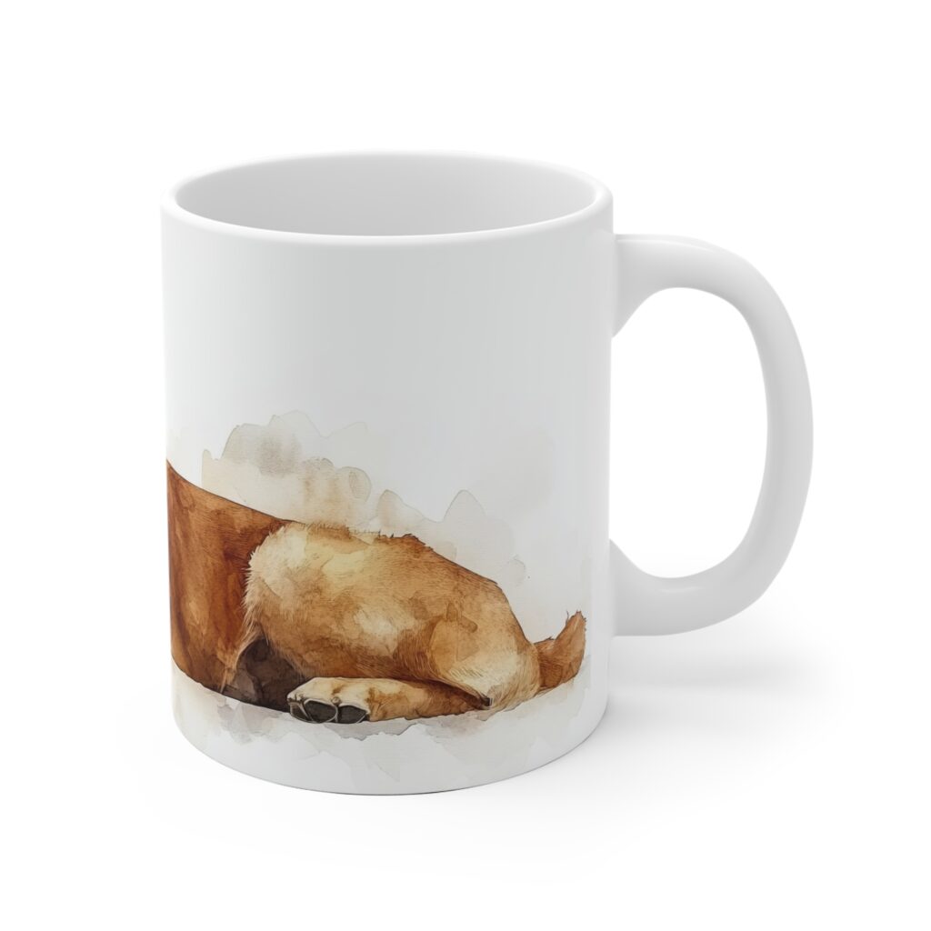 Die wei&szlig;e Keramiktasse zeigt ein Labrador-Aquarellmotiv mit warmen Braunt&ouml;nen und liebevoller Hundefreunde-Optik f&uuml;r den Alltag.