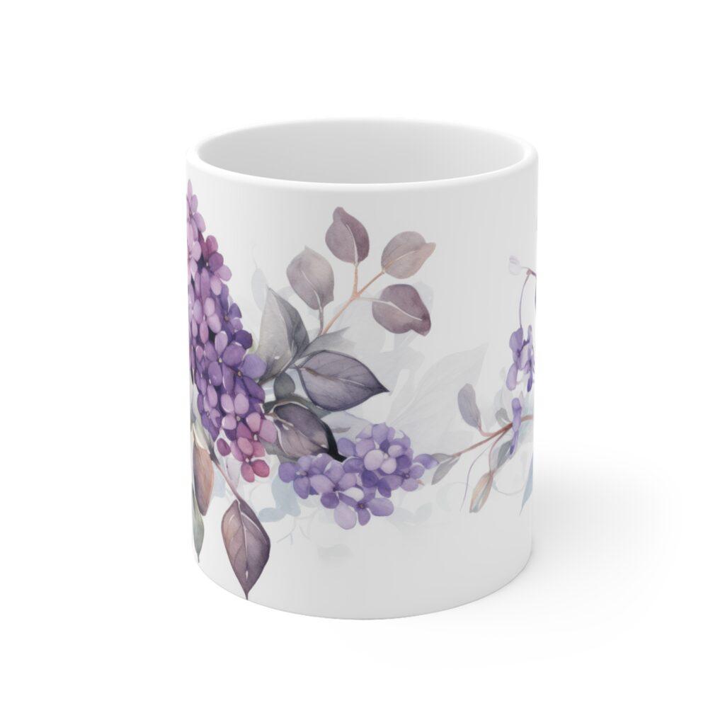 Flieder Aquarell Tasse - Becher mit Blumenmotiv f&uuml;r Blumenliebhaber und Romantiker