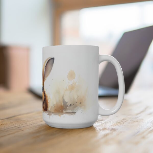 Weiße Aquarell Kaffee Tasse mit Kaninchenmotiv – ideales Geschenk für Tierliebhaber