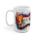 Keramiktasse mit Stratocaster Gitarre Aquarell Design – Perfekt für Musikliebhaber