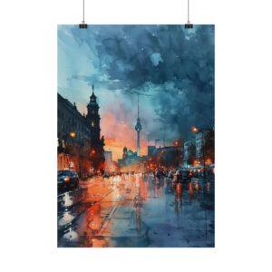 "Berlin bei Nacht Aquarell Poster - Fernsehturm Skyline Kunst für dein Zuhause"