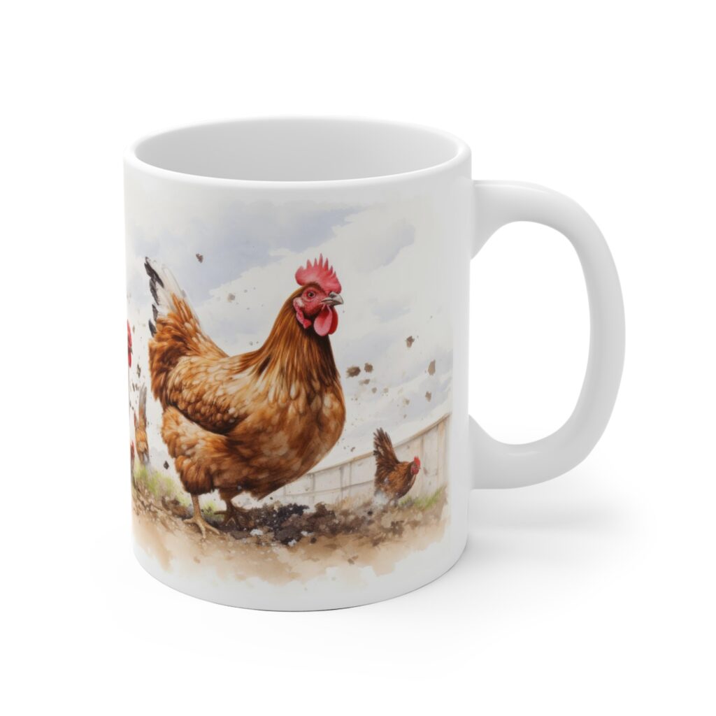 H&uuml;hnermotiv auf wei&szlig;er Keramik Tasse - Charmante Bauernhof-Dekoration