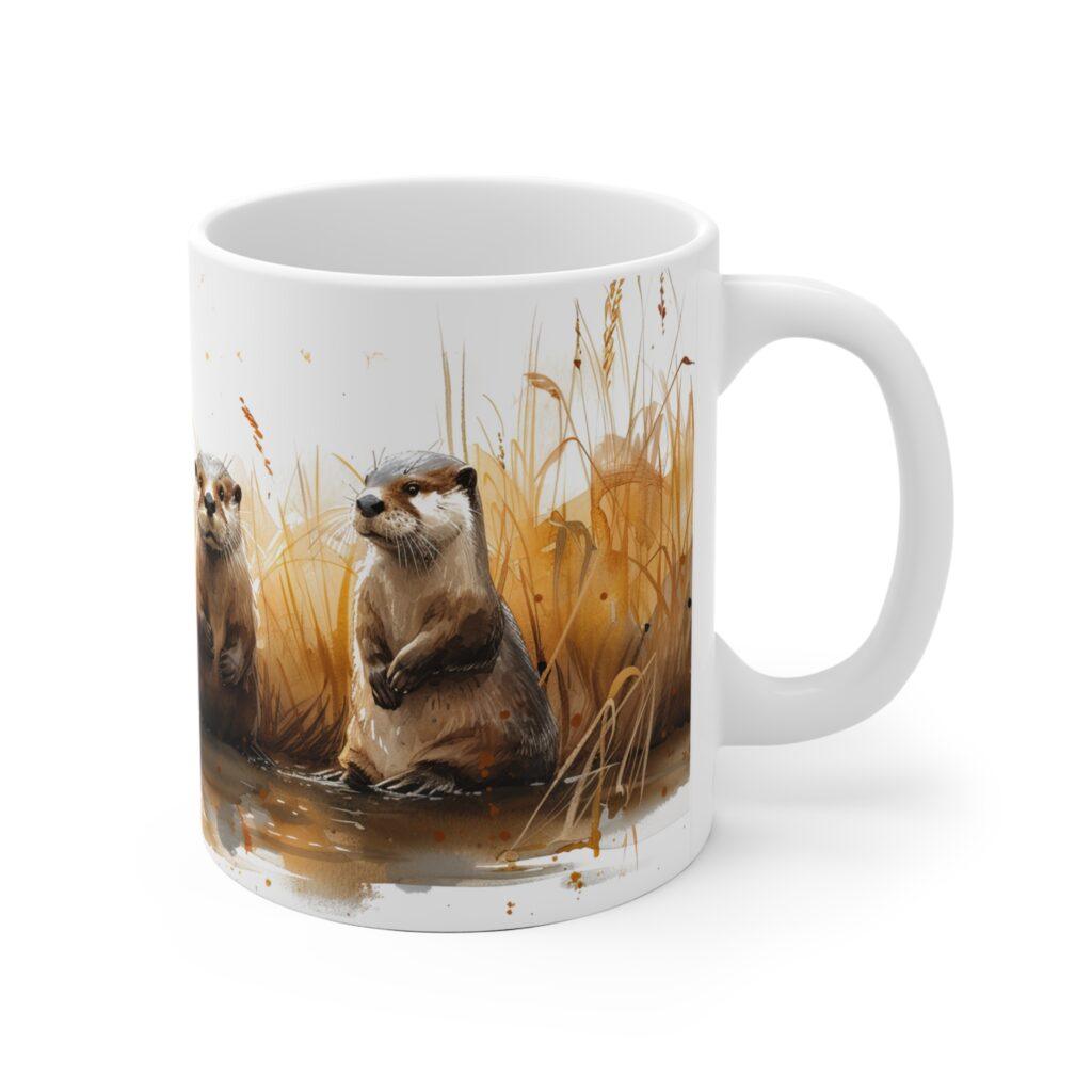 Europ&auml;ischer Otter Aquarell Keramikbecher - Kunst f&uuml;r Katzenliebhaber