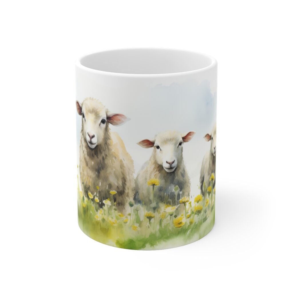 Aquarell Schafe Keramik Tasse - L&auml;ndliches Design f&uuml;r Tierliebhaber - Perfektes Geschenk
