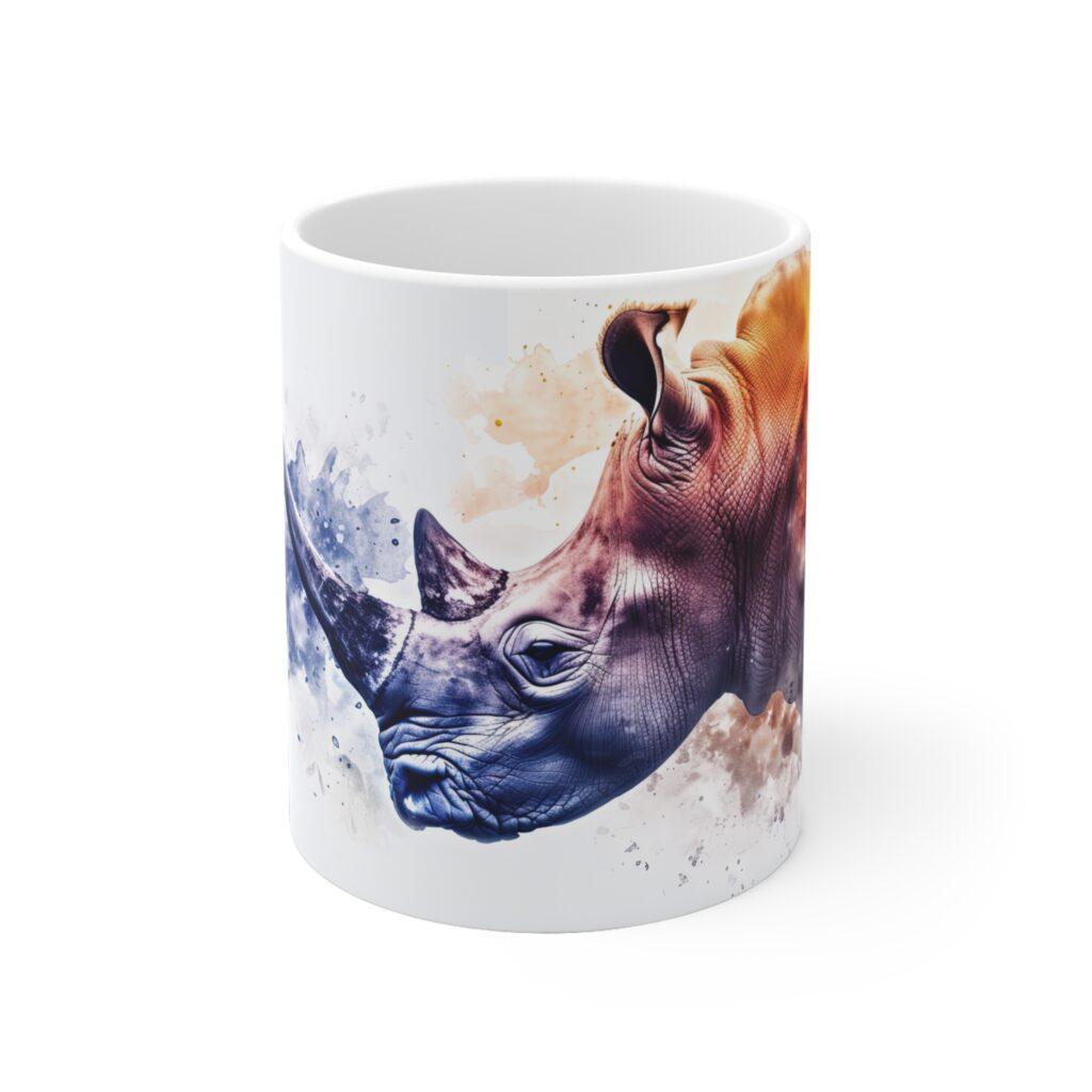 Nashorn Aquarell Keramik Becher &ndash; Handgemachter Kaffeebecher f&uuml;r Tierliebhaber