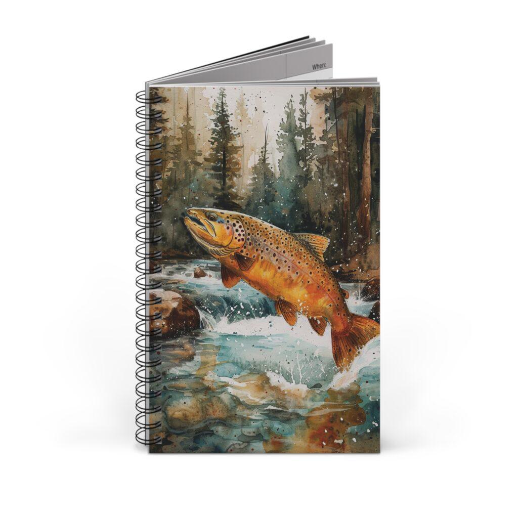 Aquarell Notizbuch mit springender Forelle &ndash; Blanko, liniertes und gepunktetes Papier