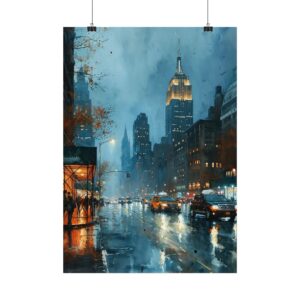 New York City Skyline Aquarell Poster - Urbanes Nachtmotiv in verschiedenen Größen