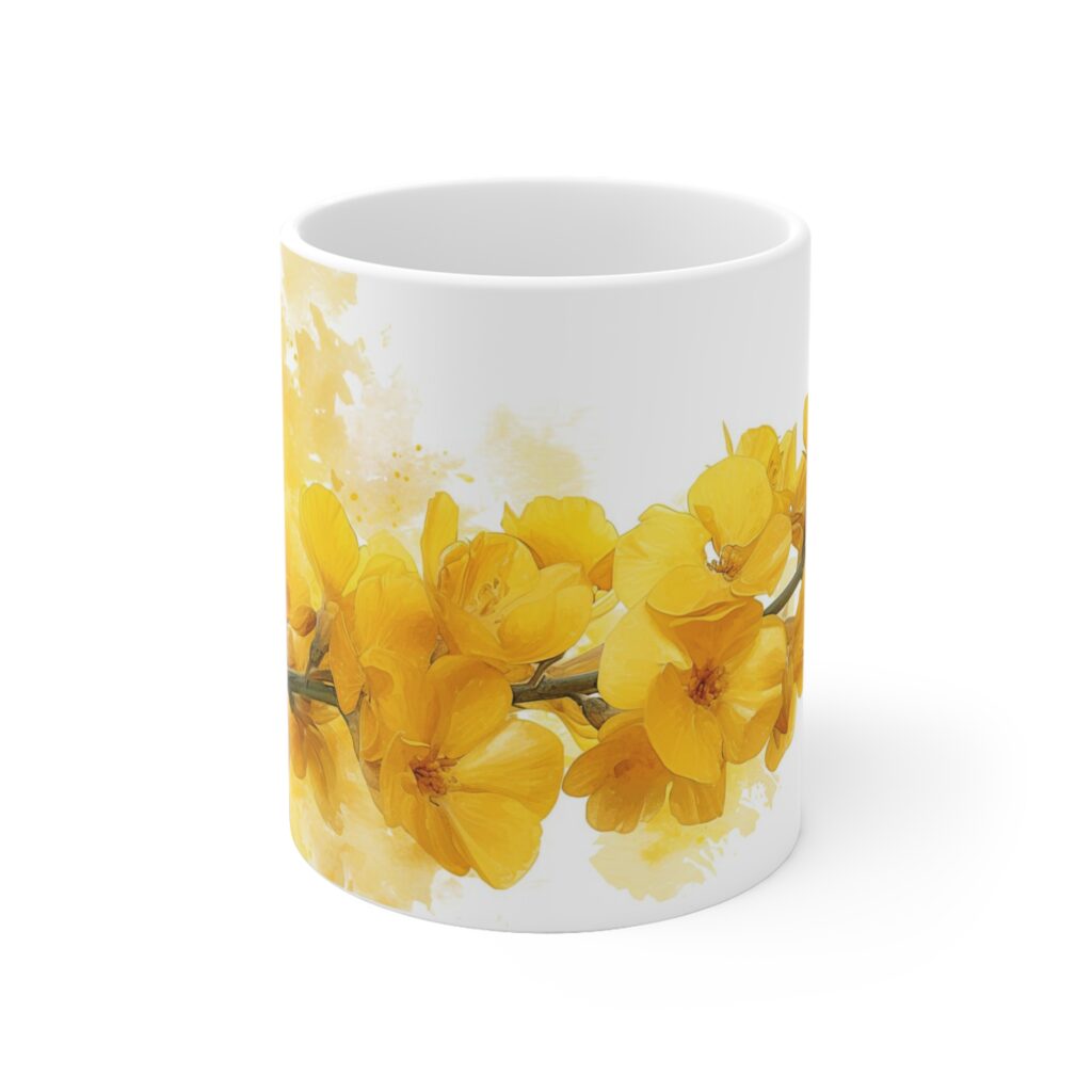 Aquarell Canola Blume Tasse aus Keramik - Perfekte Geschenkidee f&uuml;r Blumenliebhaber