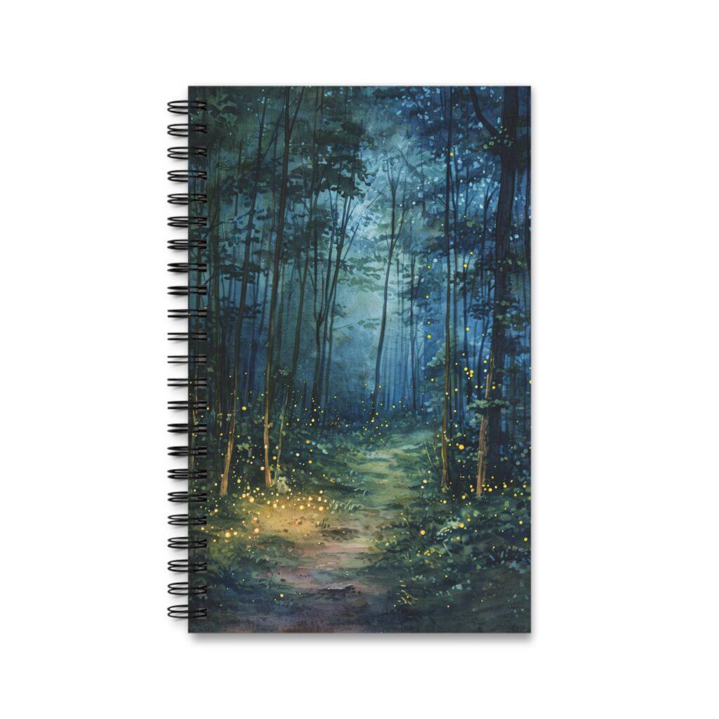 Aquarell Notizbuch Wald bei Nacht &ndash; Blanko, Liniert, Punktraster, Planer
