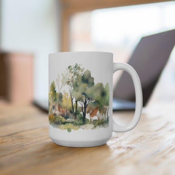 "Geschenk-Tasse mit Aquarell Laubbäumen – Perfekte Kaffeetasse für Naturliebhaber"